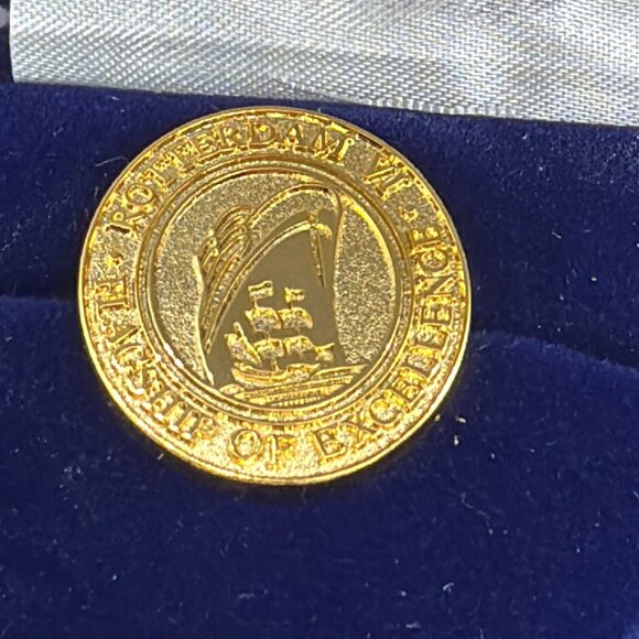 Holland America Line Jewelry - VTG Inaugural Cruise Rotterdam VI Ship Of Excellence Souvenir Lapel Pin Box NOS